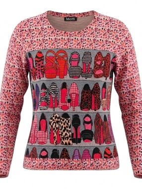 Moffi Women's Pink And Grey Sweater With Shoe Print Design Size M/L